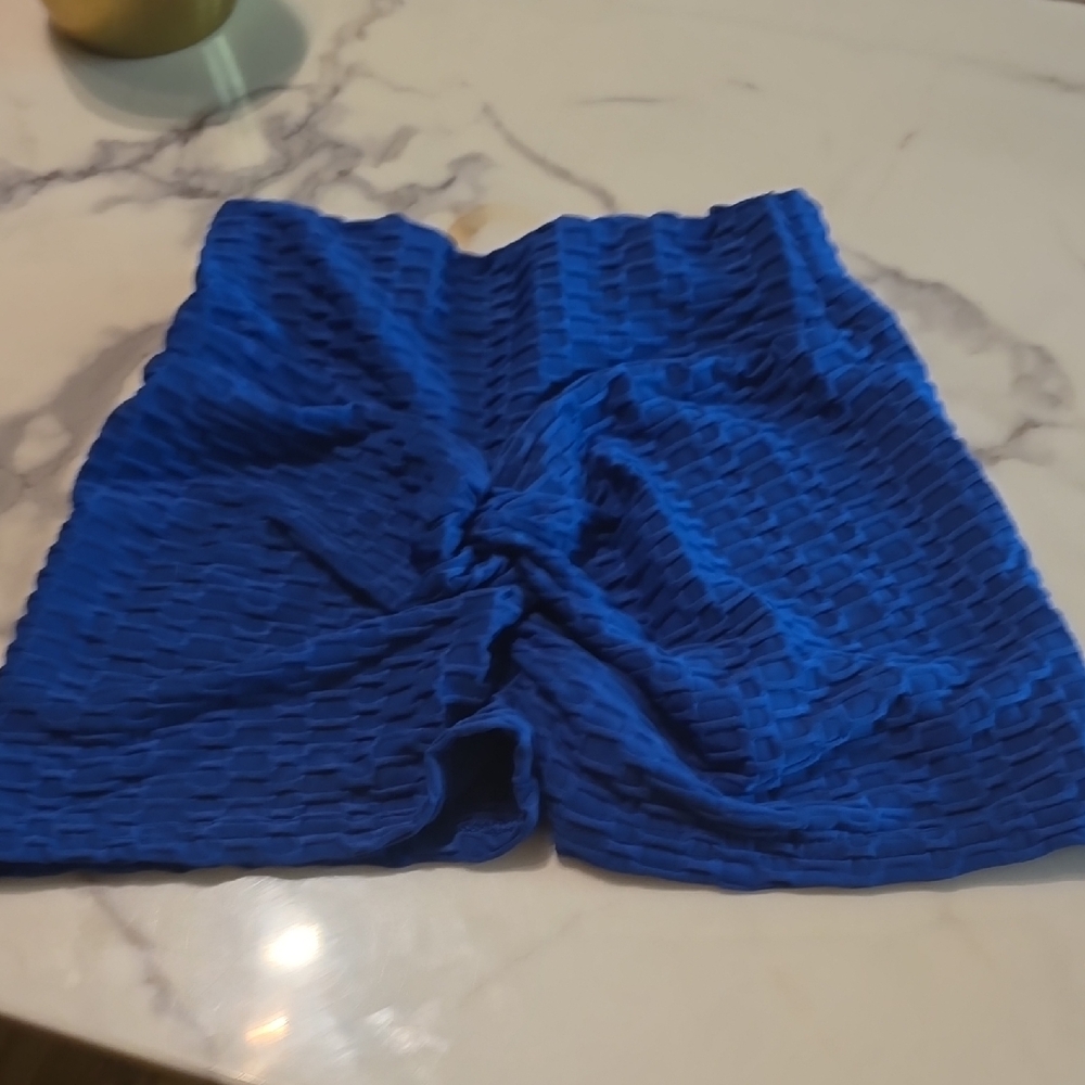 Blue Textured Exercise Shorts - Picture 3 of 4